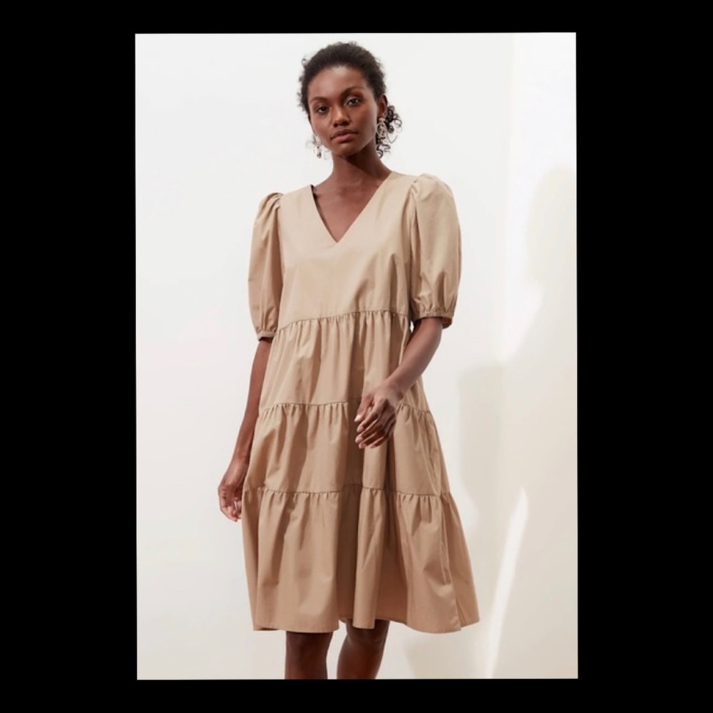 Banana Republic Puff Sleeve Organic Cotton Tiered Dress